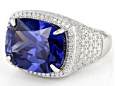 Pre-Owned Blue And White Cubic Zirconia Rhodium Over Sterling Silver Ring 22.32ctw