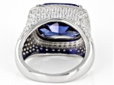 Pre-Owned Blue And White Cubic Zirconia Rhodium Over Sterling Silver Ring 22.32ctw