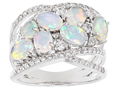 Pre-Owned Multi-Color Ethiopian Opal Rhodium Over Silver Ring 1.98ctw