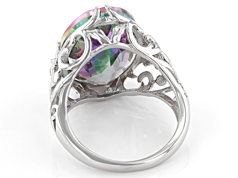 Pre-Owned Multicolor Quartz Rhodium Over Sterling Silver Ring 10.63ct