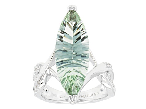Pre-Owned Green Brazilian Prasiolite Rhodium Over Sterling Silver Solitaire Ring 8.25ctw.