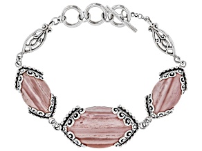 Pre-Owned Pink Mookaite Rhodium Over Sterling Silver Bracelet