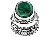 Pre-Owned Emerald Sterling Silver Solitaire Ring