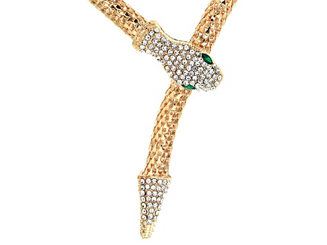 Pre-Owned Crystal Gold tone snake necklace