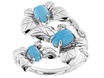 Picture of Pre-Owned Blue Sleeping Beauty Turquoise Rhodium Over Silver Bypass Ring