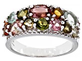 Pre-Owned Multi Color Tourmaline Rhodium Over Sterling Silver Cluster Ring 2.50ctw