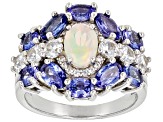 Pre-Owned Multi-color Opal Rhodium Over Sterling Silver Ring 3.13ctw