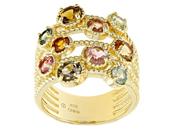 Picture of Pre-Owned Multi Color Tourmaline 18K Gold Over Sterling Silver Ring