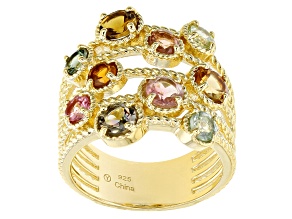 Pre-Owned Multi Color Tourmaline 18K Gold Over Sterling Silver Ring