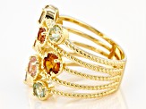Pre-Owned Multi Color Tourmaline 18K Gold Over Sterling Silver Ring