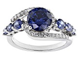 Pre-Owned Blue And White Cubic Zirconia Rhodium Over Sterling Silver Ring 5.26ctw