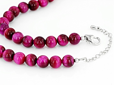 Pre-Owned Pink Tigers Eye Strand Rhodium Over Silver Necklace