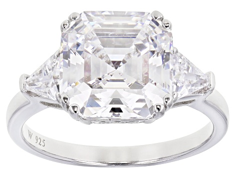 Pre-Owned White Cubic Zirconia Rhodium Over Sterling Silver Asscher Cut Ring 8.54ctw