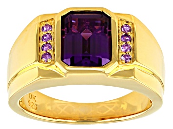 Picture of Pre-Owned Purple Lab Created Color Change Sapphire 18k Gold Over Silver Mens Ring 3.15ctw
