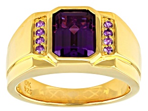 Pre-Owned Purple Lab Created Color Change Sapphire 18k Gold Over Silver Mens Ring 3.15ctw