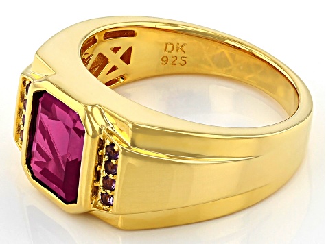 Pre-Owned Purple Lab Created Color Change Sapphire 18k Gold Over Silver Mens Ring 3.15ctw