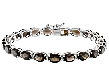 Picture of Pre-Owned Smoky Quartz Rhodium Over Sterling Silver Tennis Bracelet 14.85ctw