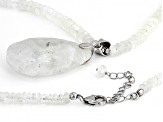 Pre-Owned White Rainbow Moonstone Rhodium Over Sterling Silver Pendant With A Beaded Necklace