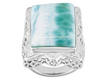 Picture of Pre-Owned Blue Larimar Rhodium Over Sterling Silver Ring.