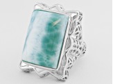 Pre-Owned Blue Larimar Rhodium Over Sterling Silver Ring.