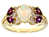 Pre-Owned Multi-Color Opal 18K Yellow Gold Over Sterling Silver Ring