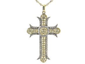 Pre-Owned Natural Yellow & White Diamond 10k Yellow Gold Cross Pendant With 18" Singapore Chain 1.03