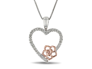 Picture of Pre-Owned Enchanted Disney Belle Heart & Rose Pendant With Chain White Diamond Rhodium Over Silver 0