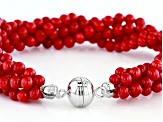Pre-Owned Red coral sterling silver twisted bead bracelet