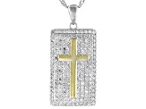 Pre-Owned White Cubic Zirconia Rhodium Over Sterling Silver Cross Pendant With Chain 1.96ctw