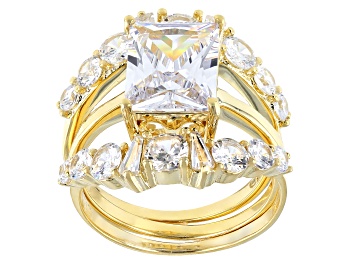 Picture of Pre-Owned White Cubic Zirconia 18K Yellow Gold Over Sterling Silver Ring With Bands 7.09ctw
