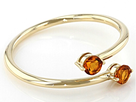 Pre-Owned Orange Madeira Citrine 10k Yellow Gold Bypass Ring .17ctw