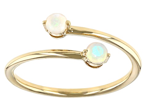 Pre-Owned White Ethiopian Opal 10k Yellow Gold Bypass Ring .14ctw