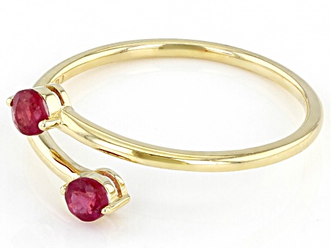 Pre-Owned Red Mahaleo® Ruby 10k Yellow Gold Bypass Ring .29ctw