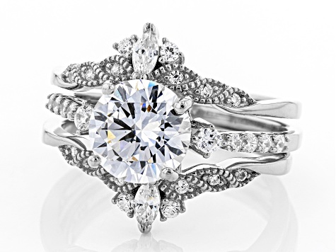 Pre-Owned White Cubic Zirconia Rhodium Over Sterling Silver Ring With Bands 4.20ctw