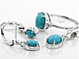 Pre-Owned Blue Turquoise Rhodium Over Sterling Silver Jewelry Set