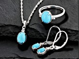 Pre-Owned Blue Turquoise Rhodium Over Sterling Silver Jewelry Set