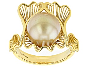 Pre-Owned Golden Cultured South Sea Pearl 18k Yellow Gold Over Sterling Silver Ring