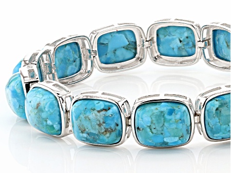 Pre-Owned Blue Turquoise Rhodium Over Silver Bracelet