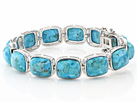 Pre-Owned Blue Turquoise Rhodium Over Silver Bracelet