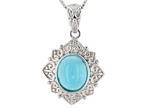 Pre-Owned Blue Hemimorphite Sterling Silver Solitaire Pendant With Chain