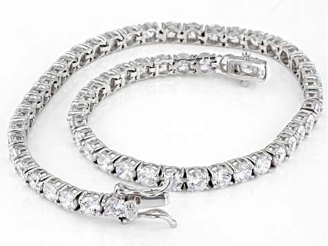 Pre-Owned White Cubic Zirconia Rhodium Over Sterling Silver Anklet 25.16ctw