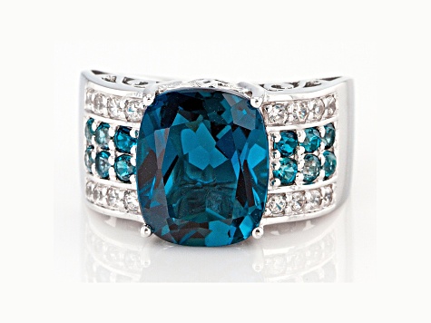 Pre-Owned London Blue Topaz Rhodium Over Sterling Silver Ring 6.94ctw