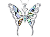 Pre-Owned Abalone Shell Rhodium Over Silver Butterfly Pendant W/Chain