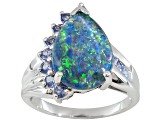 Pre-Owned Opal Australian Triplet With .53ctw Tanzanite Rhodium Over Sterling Silver Ring