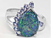 Pre-Owned Opal Australian Triplet With .53ctw Tanzanite Rhodium Over Sterling Silver Ring