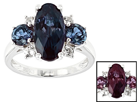 Pre-Owned Green Lab created alexandrite rhodium over silver ring 4.62ctw