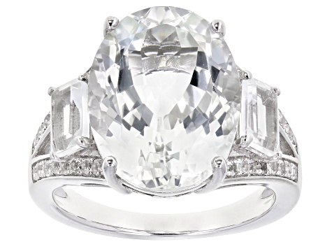 Pre-Owned White Topaz Rhodium Over Sterling Silver Ring 9.79ctw