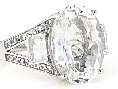 Pre-Owned White Topaz Rhodium Over Sterling Silver Ring 9.79ctw