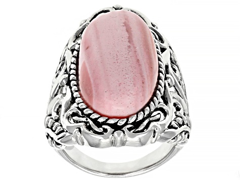 Pre-Owned Pink Mookaite Sterling Silver Solitaire Ring