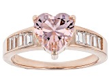 Pre-Owned Pink And White Cubic Zirconia 18k Rose Gold Over Silver Heart Ring 3.59ctw